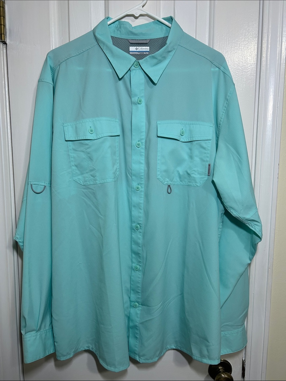 Columbia Men’s Light Teal Long-Sleeve Shirt Jacket, XL